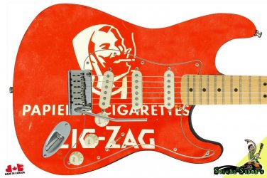 179 Righty Electric Guitar Skin Red Vintage Zig Zag Papers