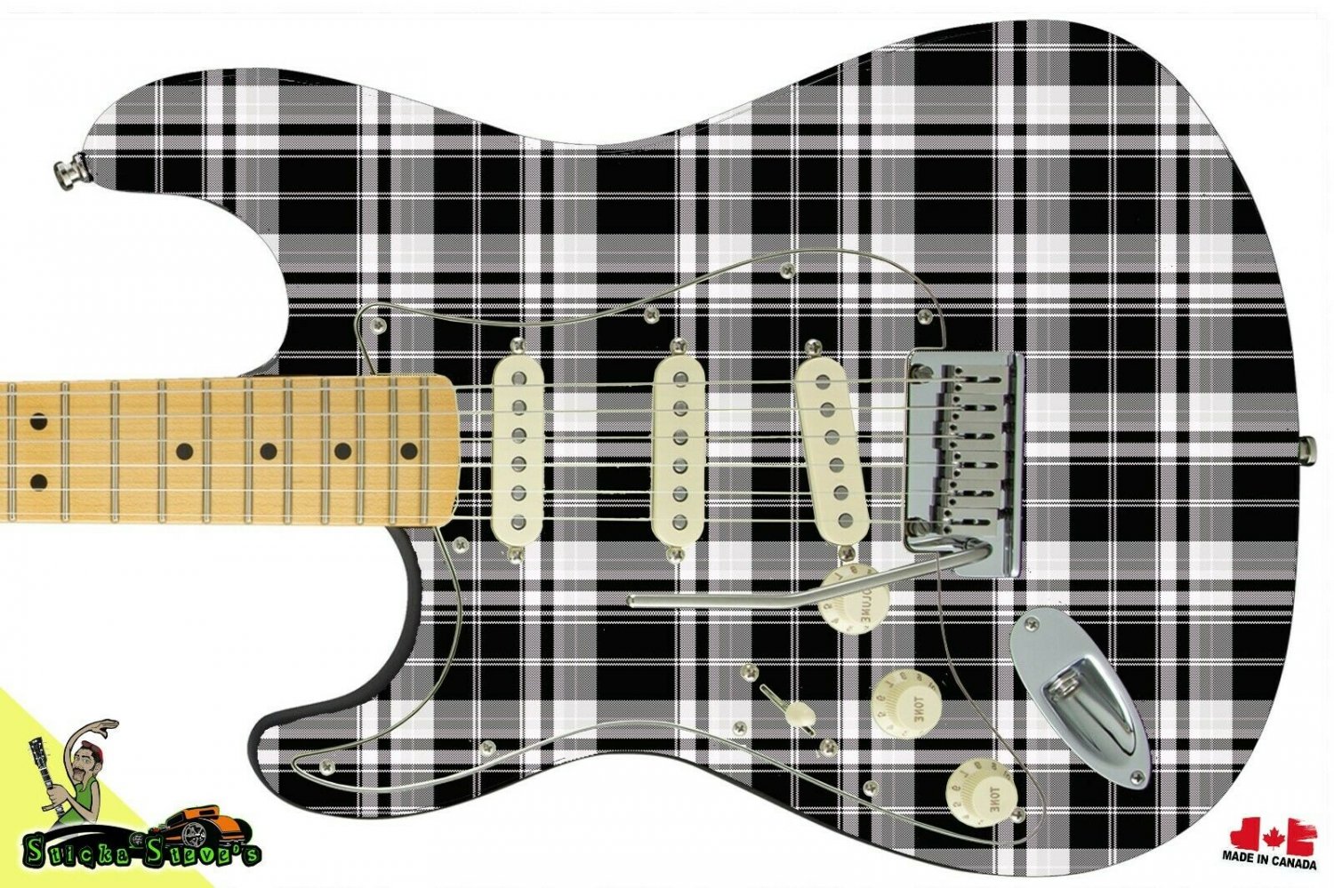 105 Lefty Electric Guitar Skin Plaid Black & White