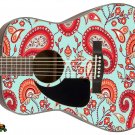 083 Lefty Acoustic Guitar Skin Paisley Red Pinks