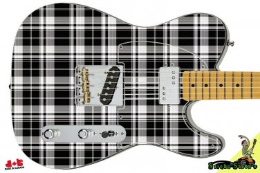 GUITAR SKIN AXE WRAP RESKIN  R&L Electric Guitar Skin Plaid Black & White 105