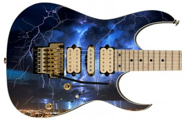 Guitar Skin Electric Axe Wrap Reskin Dark Blue Lightning Storm Over The City 150