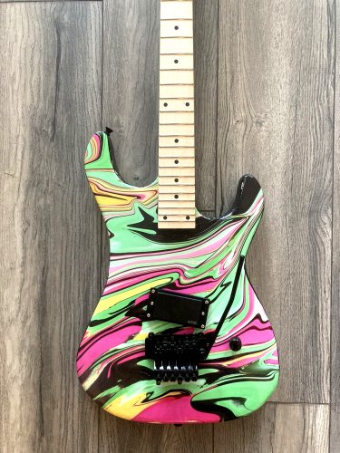 Guitar Wrap Skin Axe  Re-skin Decal Jem Swirl Pink Green Righty Electric   133