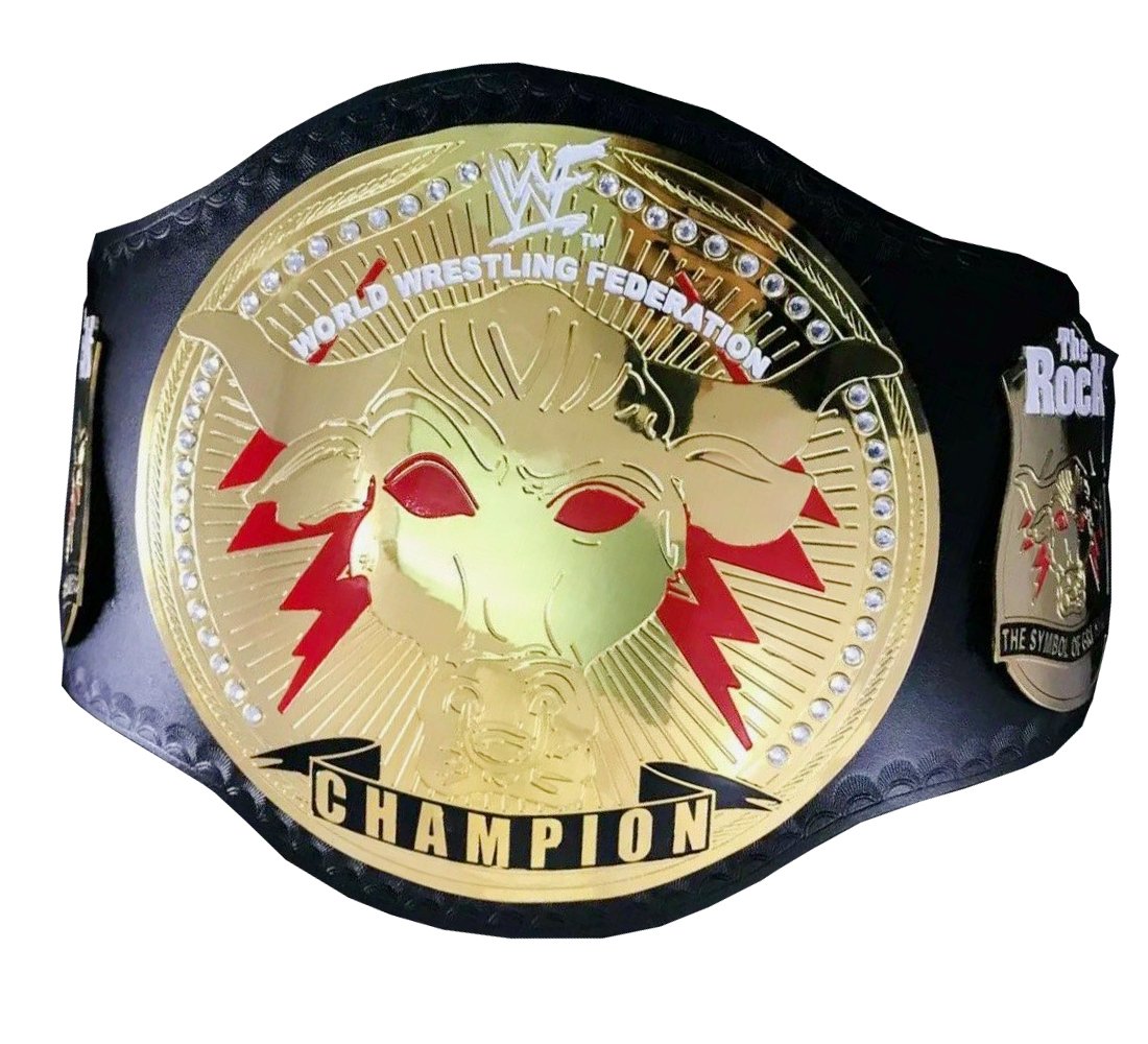 THE ROCK WRESTLING CHAMPIONSHIP BELT BLACK LEATHER STRAP BELT ADULT SIZE