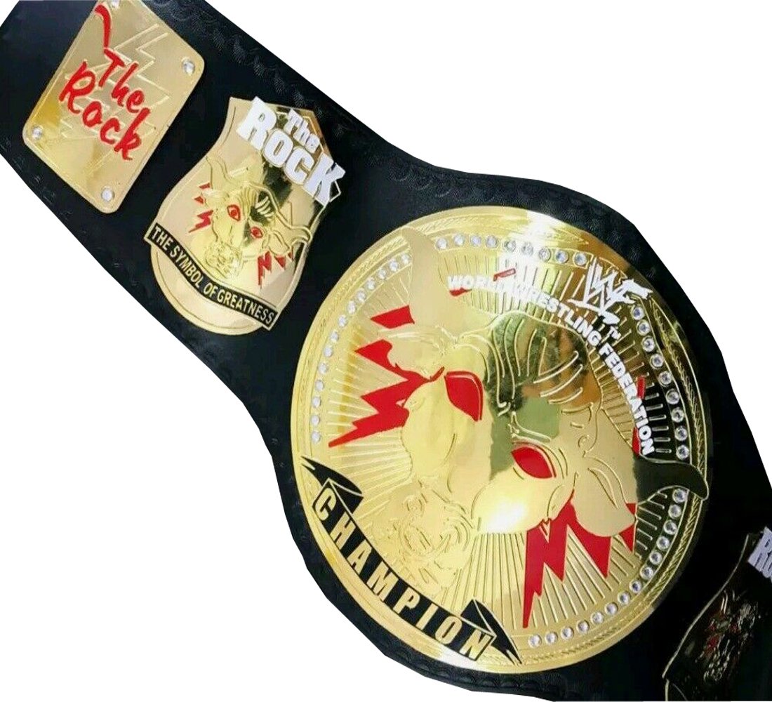 THE ROCK WRESTLING CHAMPIONSHIP BELT BLACK LEATHER STRAP BELT ADULT SIZE
