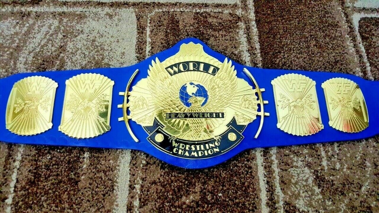 WINGED EAGLE WORLD HEAVYWEIGHT WRESTLING CHAMPIONSHIP BELT BLUE LEATHER STRAP BELT ADULT SIZE
