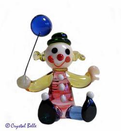 Art Glass Hand Blown Miniature Circus Clown Figurine Sitting with Balloon