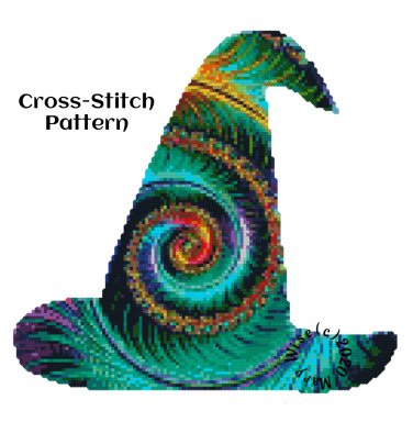 Peacock Feather Spiral Witch's Hat CrossStitch Pattern PDF