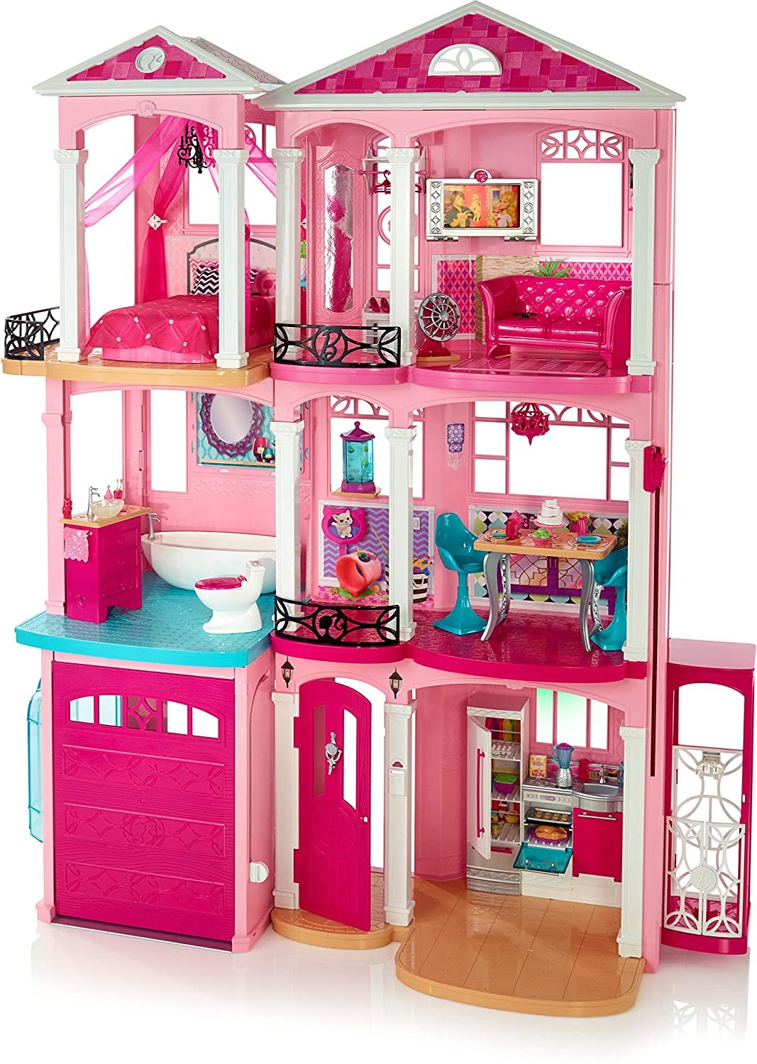 New Mattel Barbie 3 Story Pink Furnished Doll Town House Dreamhouse Townhouse Exclusive 