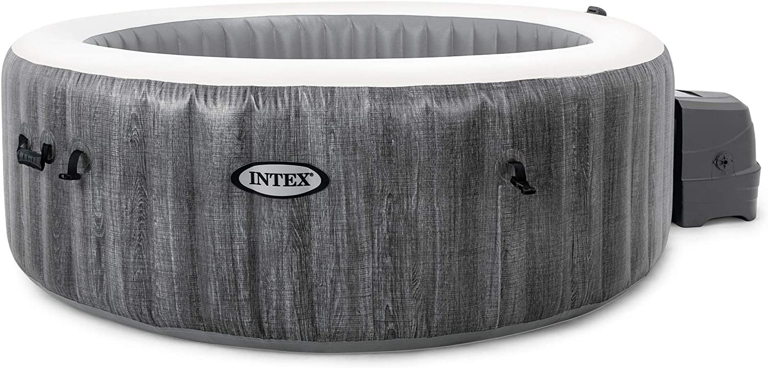 Intex PureSpa Greywood Deluxe 6 Person Portable Hot Tub Jet Spa w Bubble Jets, Hardwater Treatment