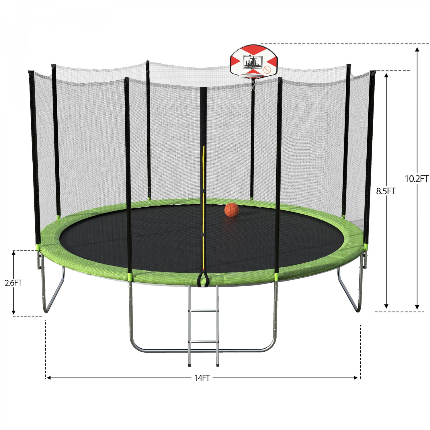 EUROCO 14' Trampoline with Basketball Hoop and Enclosure