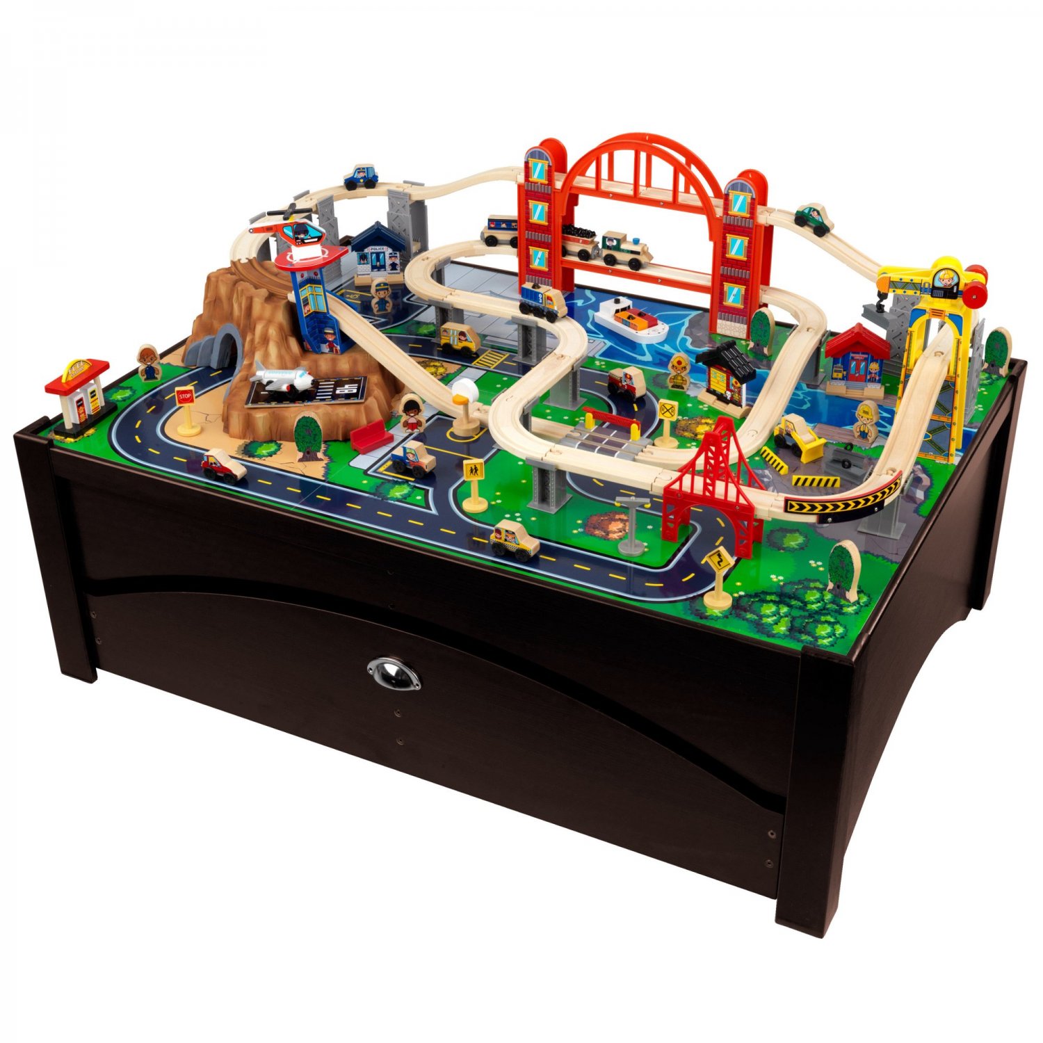 KidKraft Metropolis Wooden Train Set & Table with 100 Pieces and Storage Drawer