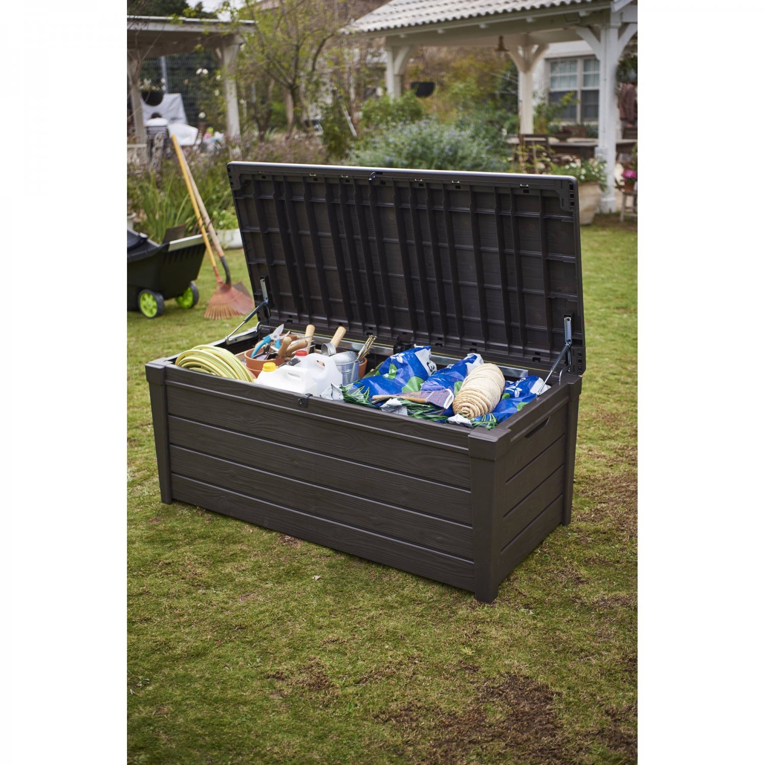 Keter Brightwood 120 gal Deck Box, AllWeather Resin Storage