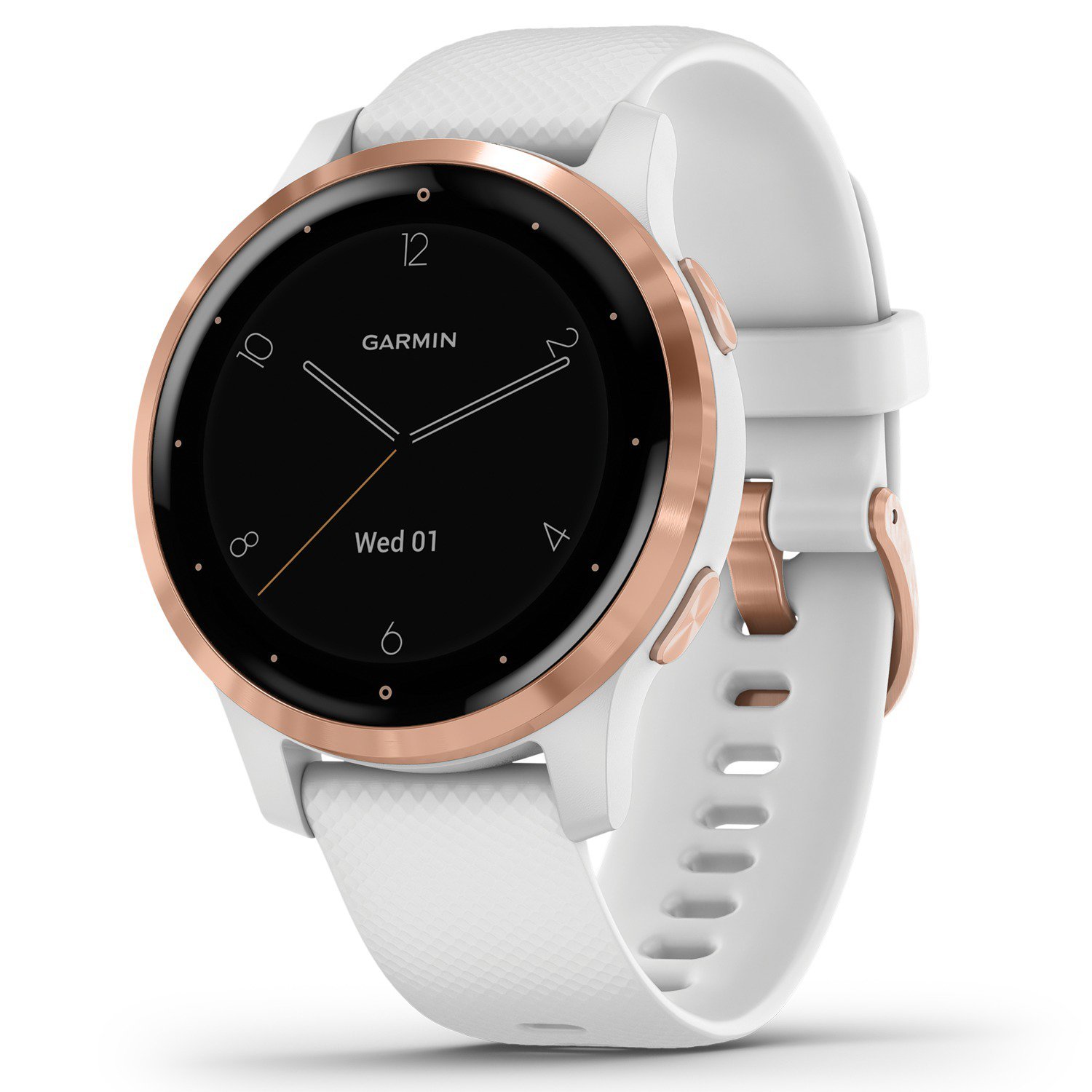 Garmin vÃvoactive 4S Rose Gold Stainless Steel Bezel with White Case and Silicone Band