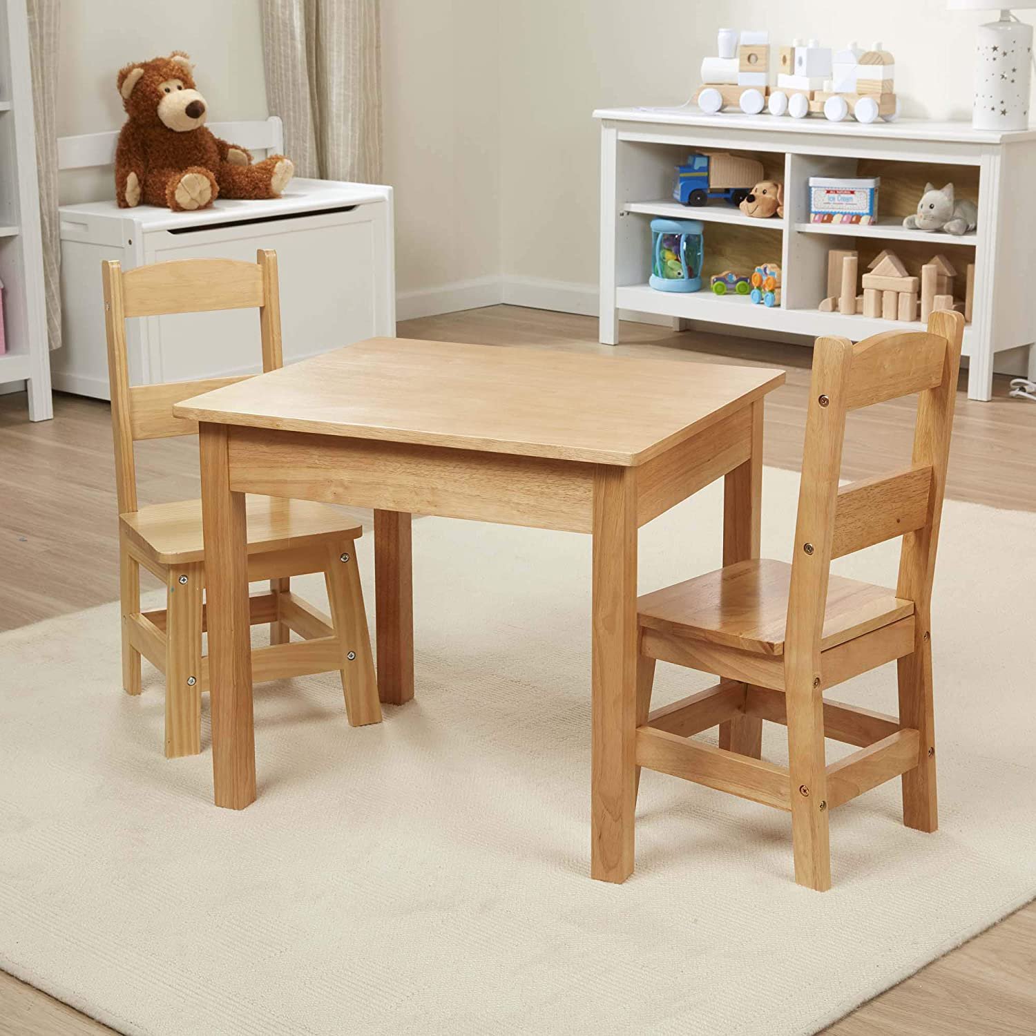 Melissa & Doug Solid Wood Table and 2 Chairs Set Light Finish