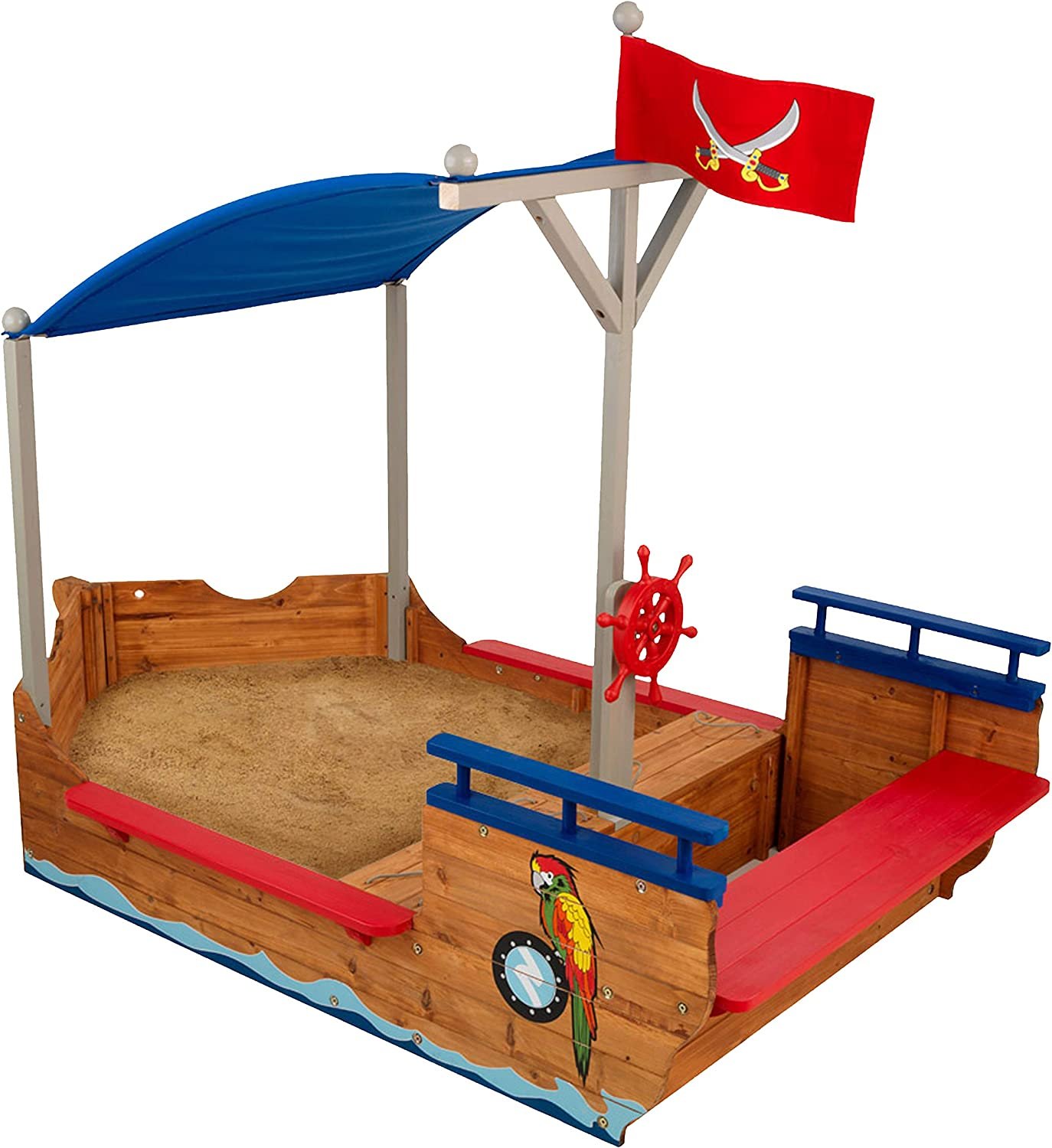 KidKraft Wooden Pirate Sandbox with Canopy, Covered Kid's Sandbox
