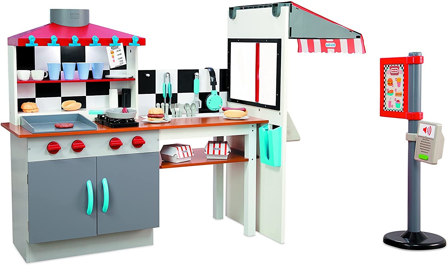 Little Tikes Real Wood Drive-Thru Diner 40-Piece Wooden Pretend Play Kitchen Toys Playset, Realistic