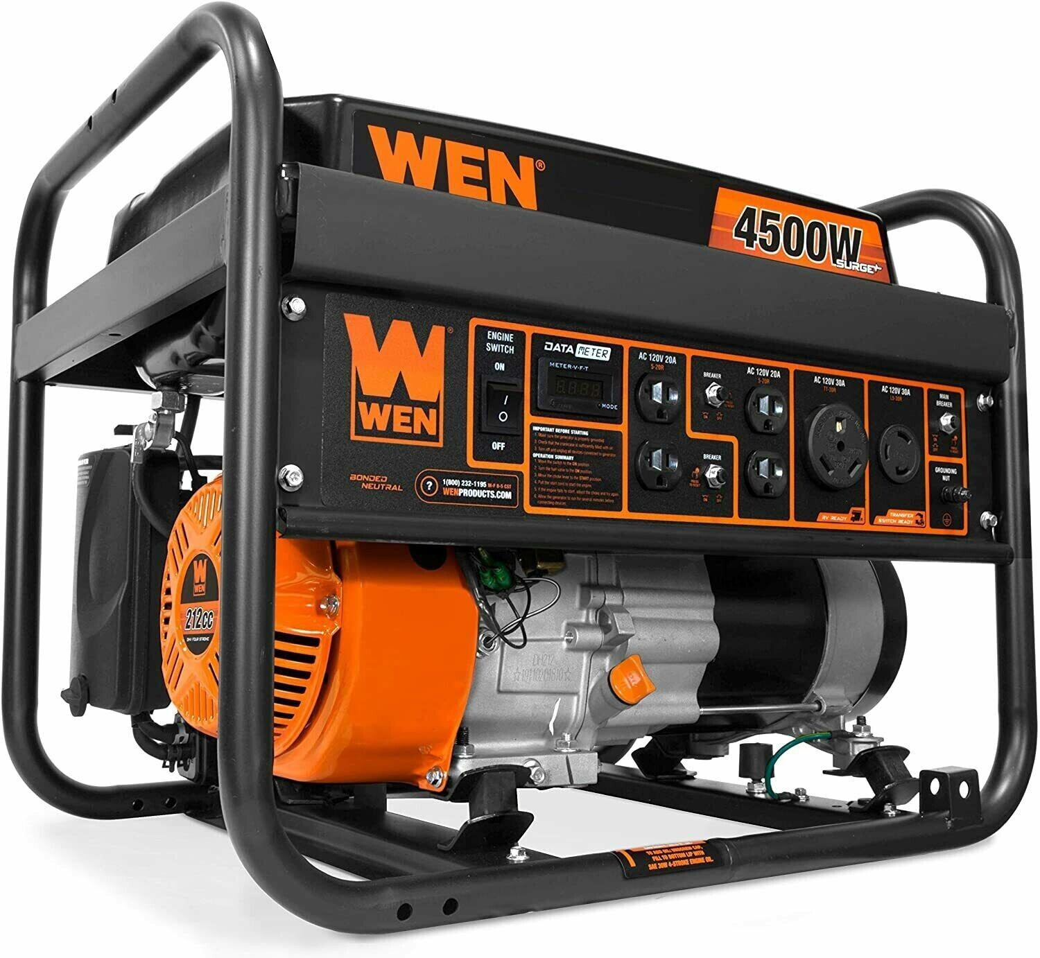 WEN 4500-Watt 212cc Transfer Switch and RV-Ready Portable Generator, CARB Compliant