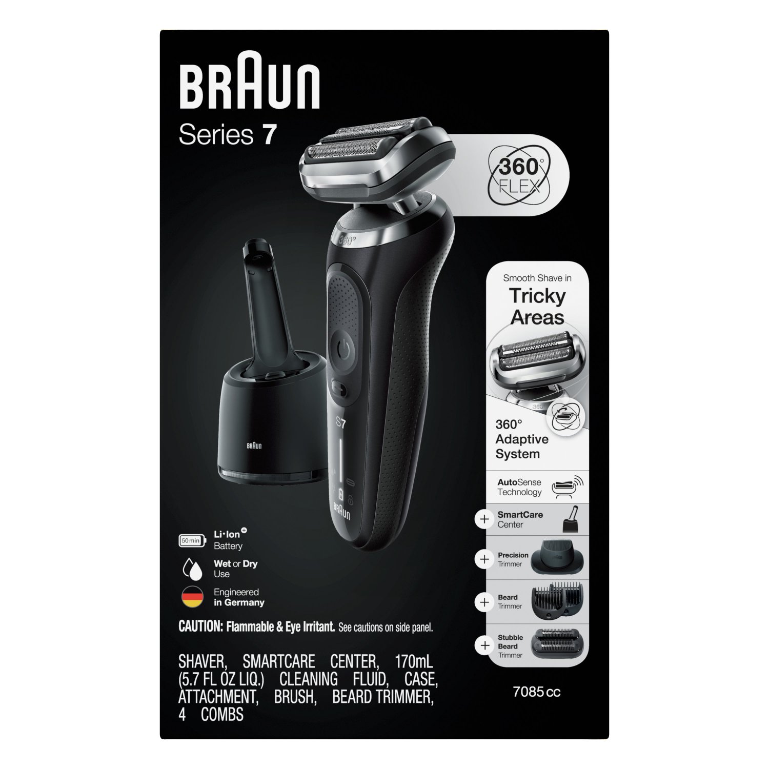 Braun 7085cc Flex Electric Shaver for Men, with Stubble Beard Trimmer