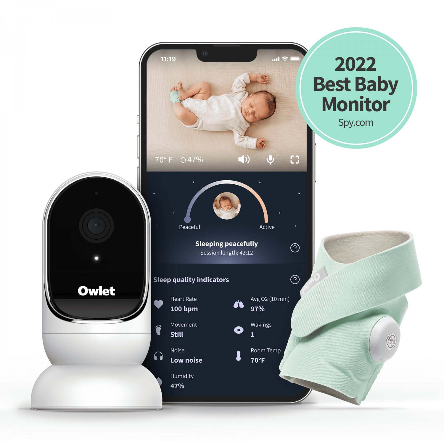 Owlet Dream Duo - Smart Portable Video Baby Monitor - HD Video Camera + Sock With Heart Rate