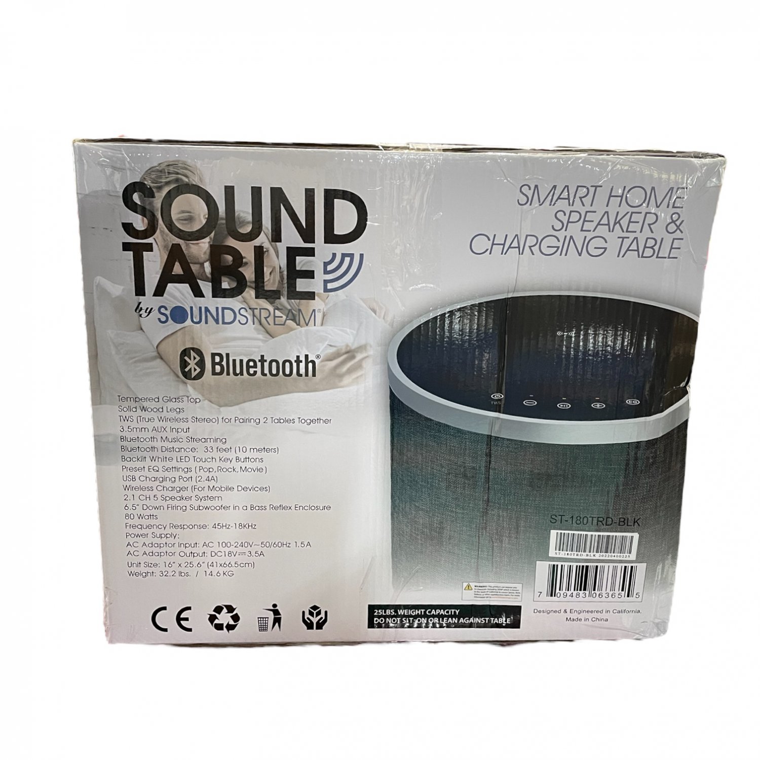 Soundstream ST-180TRD-BLK Bluetooth Smart Home Speaker and Charging Sound Table