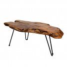 StyleCraft Natural Wood Edge Teak Coffee Cocktail Table with Clear Lacquer Finish