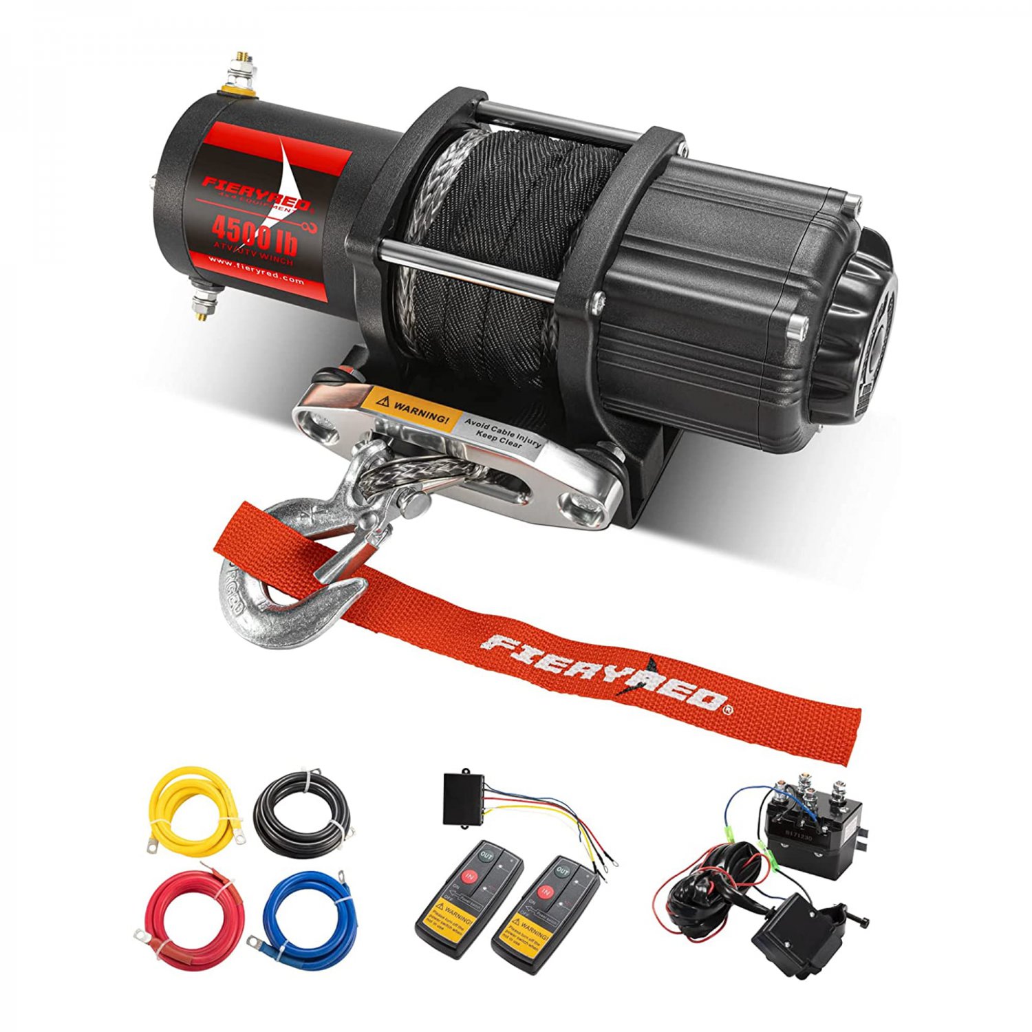 Fieryred 12 Volt 4,500 Pound Electric Synthetic Rope Winch Kit for UTV and ATV