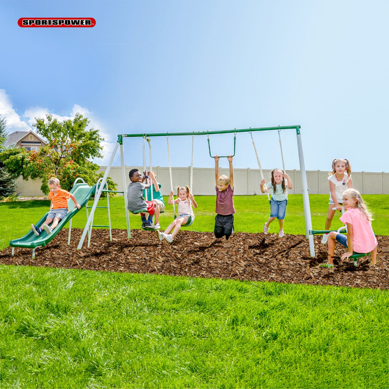 Sportspower Live Oak Metal Swing & Slide Set with 6' Heavy Duty Slide
