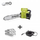 Sun Joe 48-Volt Ion+ Cordless 16-in Chain Saw, W/ 2 x 2.0-Ah Batteries and Charger
