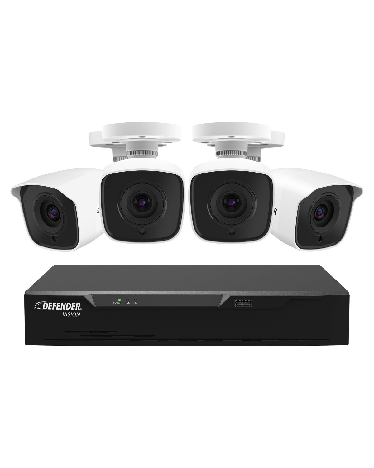 Defender 4k Wired Security Camera System, Night Vision, Mobile Viewing, Motion Detection (4 Cameras)