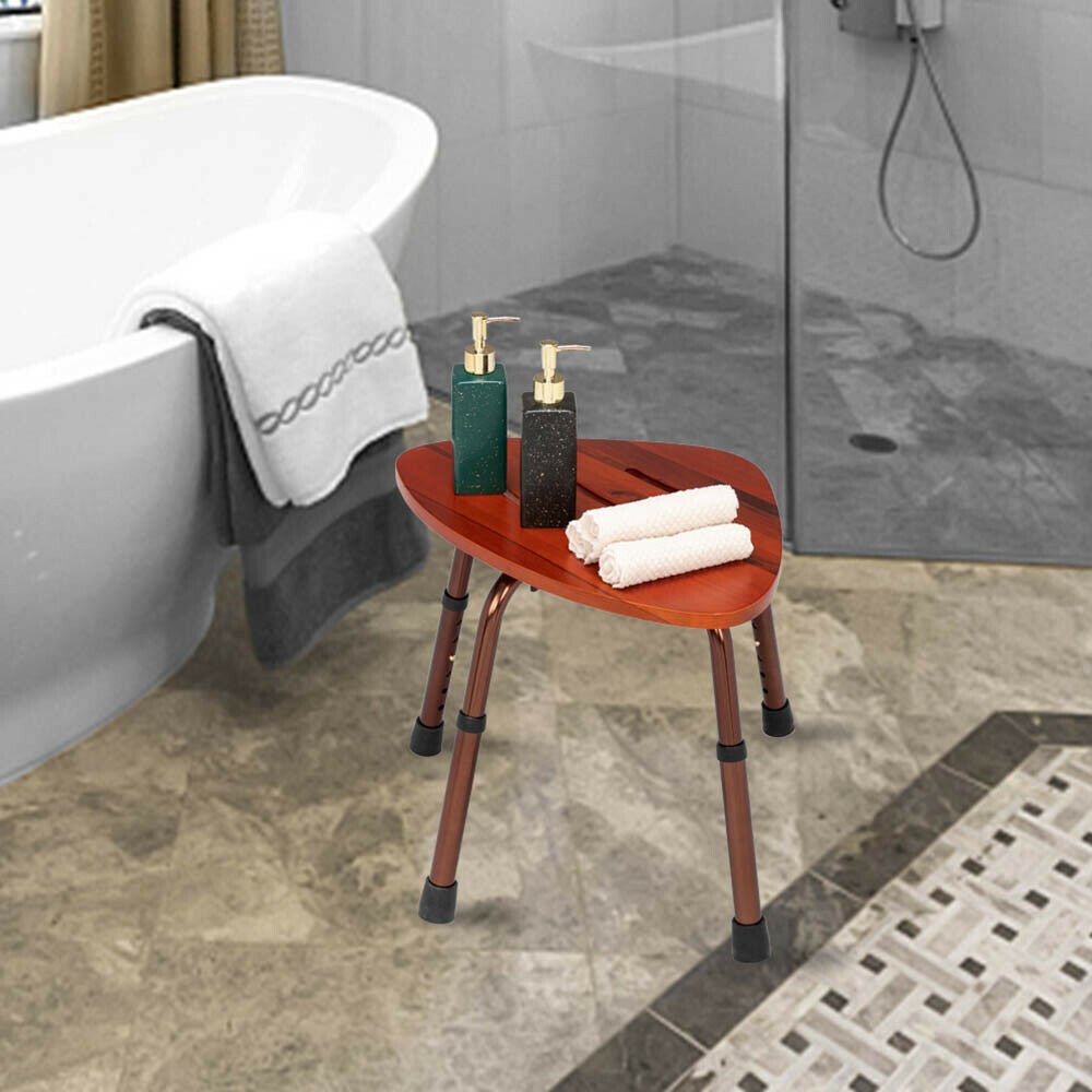 6-Hole Adjustable Wooden Bath Chair Natural Wood Color Teak Bath Chair Bathroom