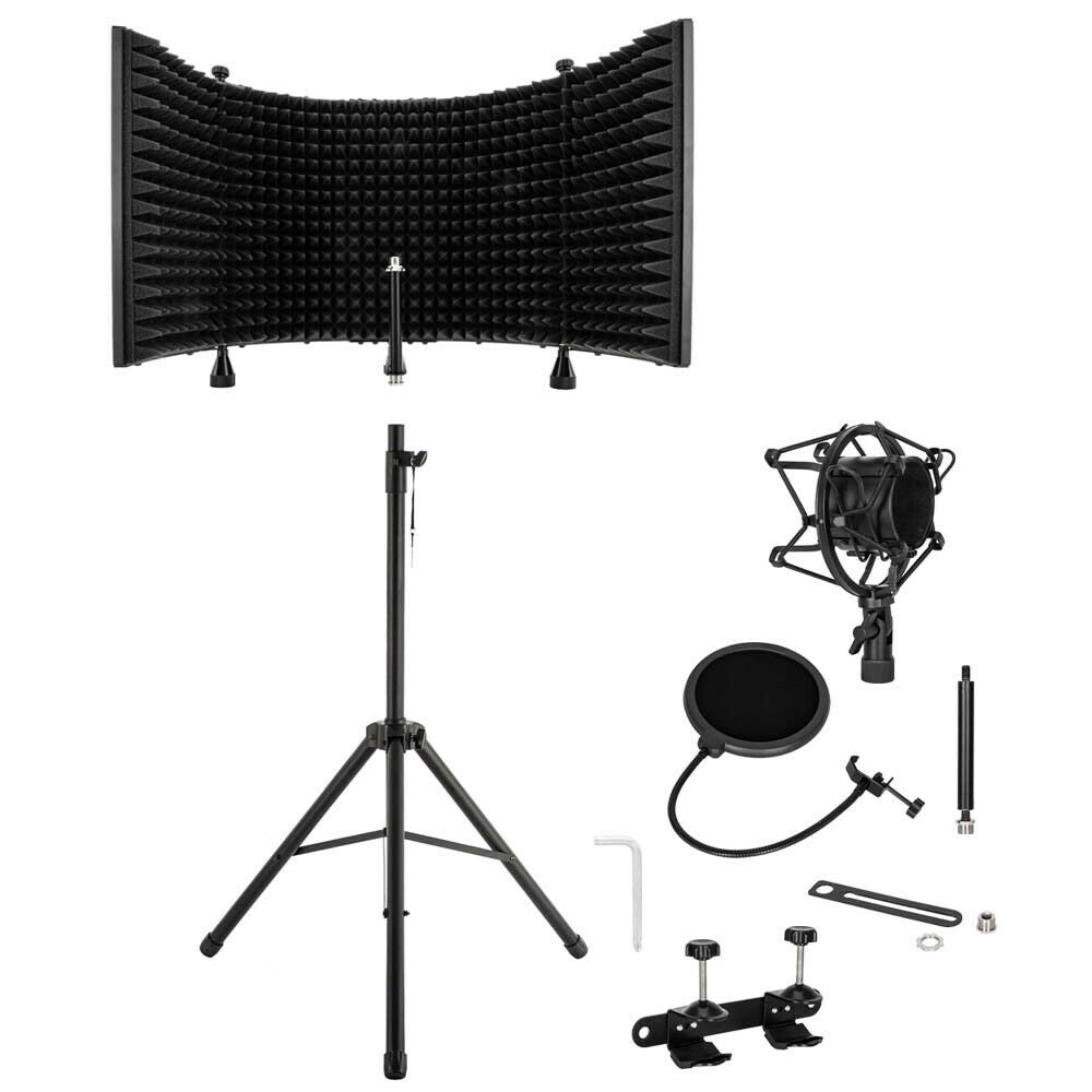 Microphone Isolation Shield Absorbing Foam Mic Tripod Universal Stand