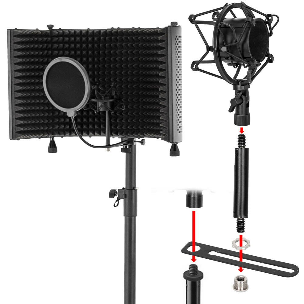 Microphone Isolation Shield Absorbing Foam Mic Tripod Universal Stand