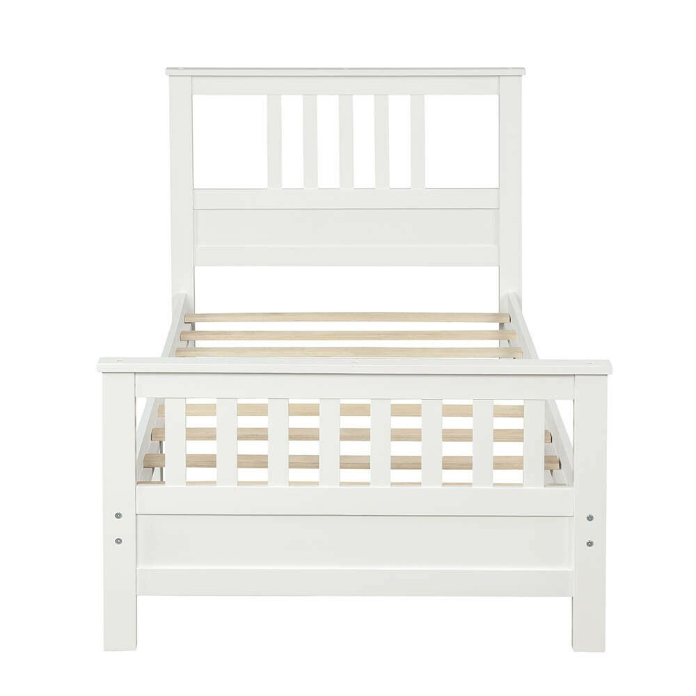 White Wooden Platform Bed with Headboard & Footboard 42'' H crafted w/solid wood