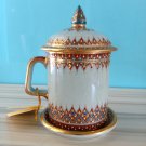Antique porcelain celadon jade coffee tea mug thai benjarong in silkbox