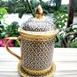 Antique porcelain coffee tea mug Nordic style of Thai benjarong handpaint  in silk box