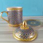 Antique porcelain coffee tea mug Nordic style of Thai benjarong handpaint  in silk box