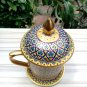 Antique porcelain coffee tea mug Nordic style of Thai benjarong handpaint  in silk box