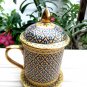 Antique porcelain coffee tea mug Nordic style of Thai benjarong handpaint  in silk box