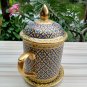 Antique porcelain coffee tea mug Nordic style of Thai benjarong handpaint  in silk box