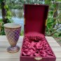 Antique wine glass porcelain dinnerware thai benjarong  paint in silk box