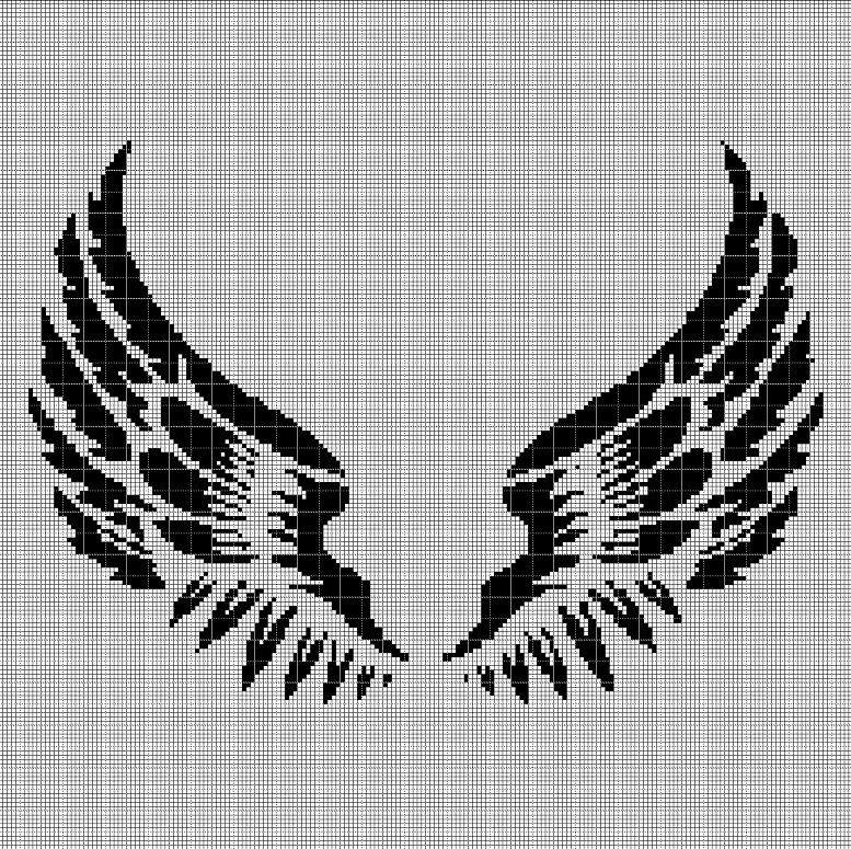 Angel wings silhouette cross stitch pattern in pdf
