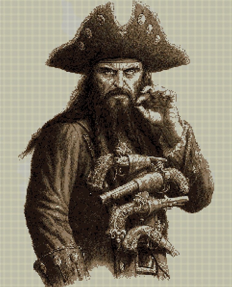 Black Beard - Pirate DMC cross stitch pattern in pdf DMC