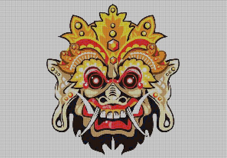 Barong mask DMC cross stitch pattern in pdf DMC
