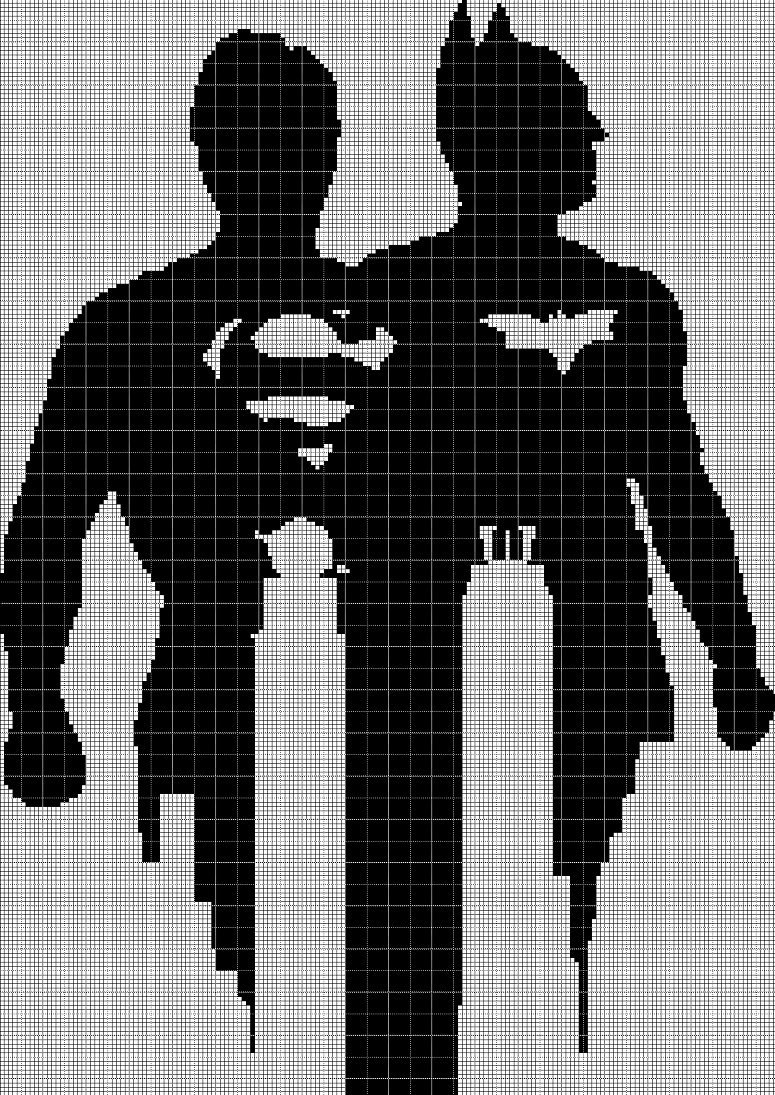 Batman and Superman silhouette cross stitch pattern in pdf