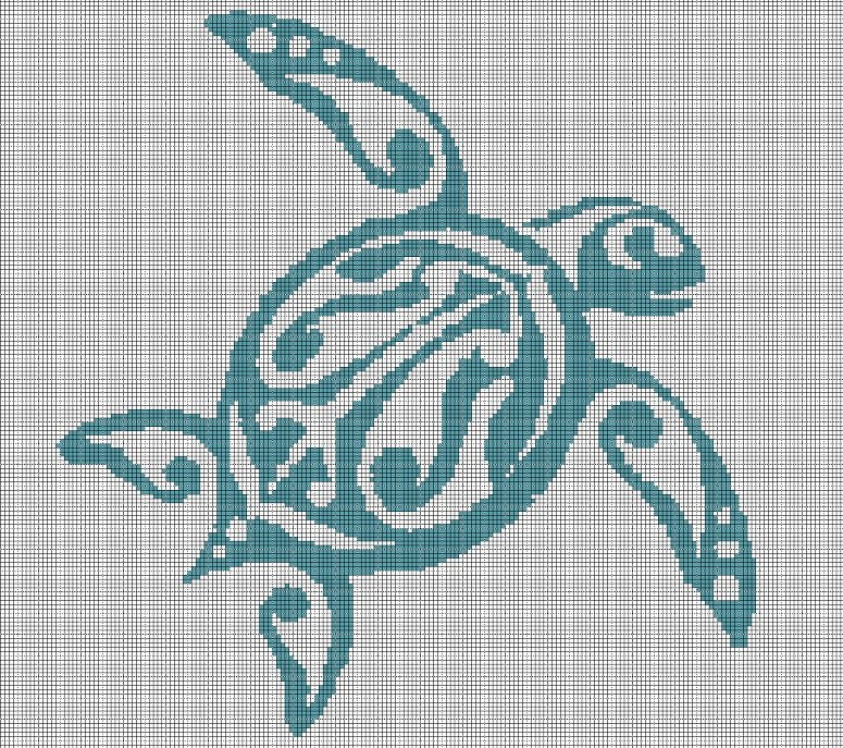 Blue turtle silhouette cross stitch pattern in pdf