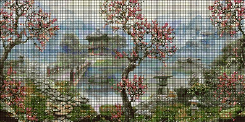 Chinese landscape DMC cross stitch pattern in pdf DMC