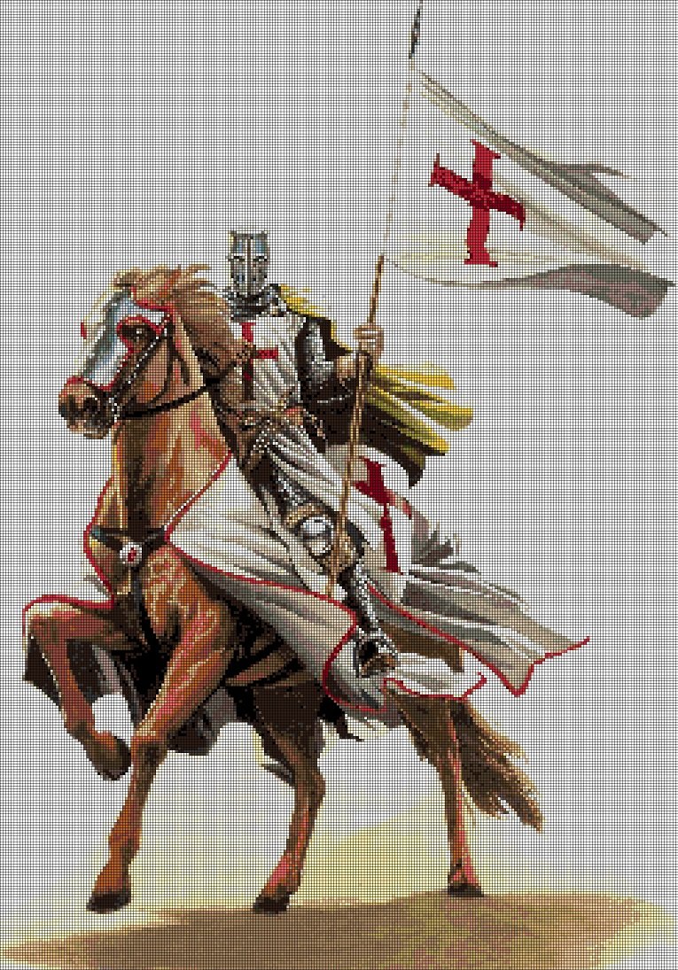 Crusader knight horseback DMC cross stitch pattern in pdf DMC