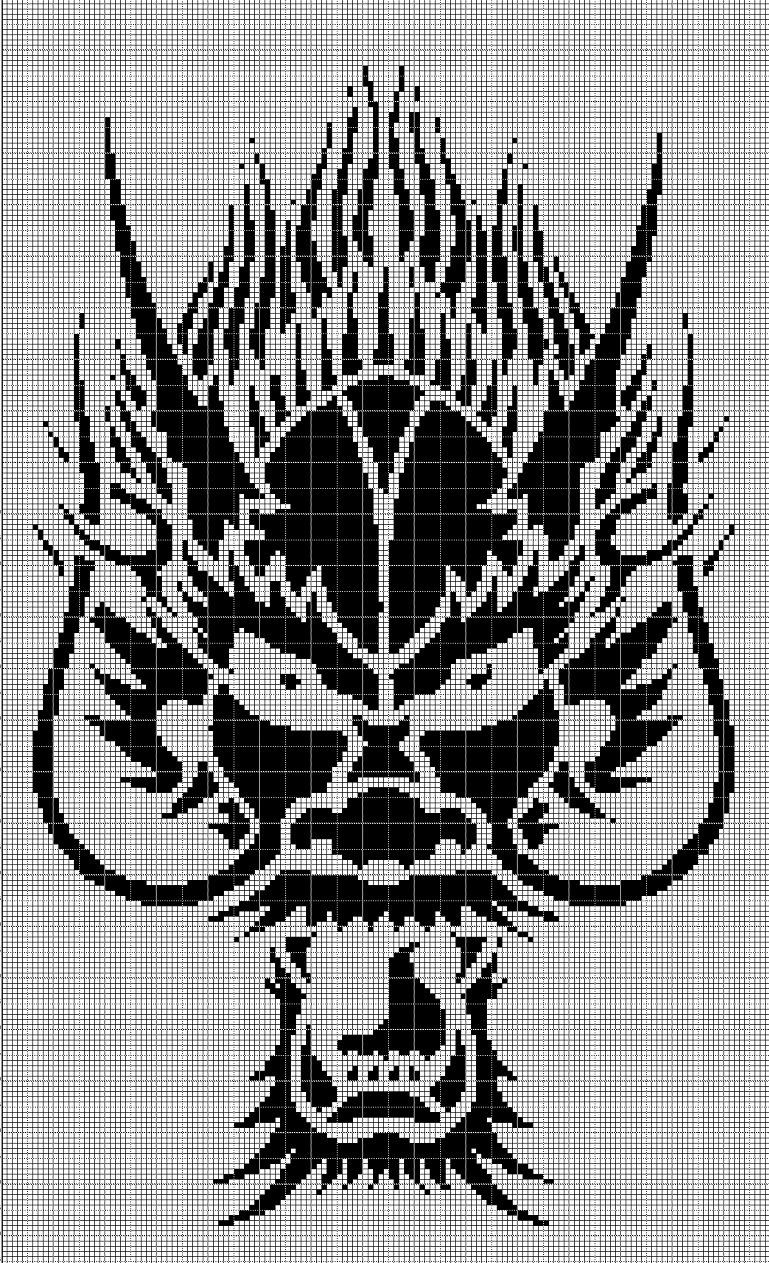 Chinese Dragon head silhouette cross stitch pattern in pdf