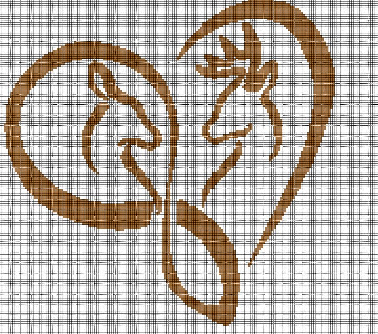 Deer heart silhouette cross stitch pattern in pdf