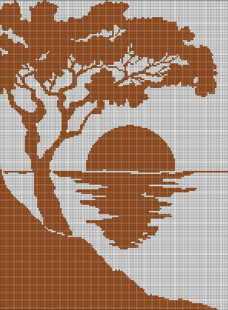 Landscape silhouette cross stitch pattern in pdf